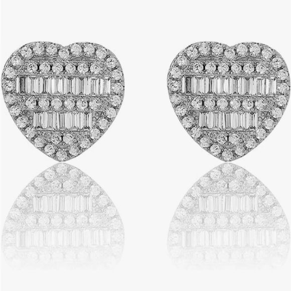 Silver Pave Rhinestone Heart Post Earrings CZ Sparkle Crystal Hearts Studs New - Picture 1 of 5